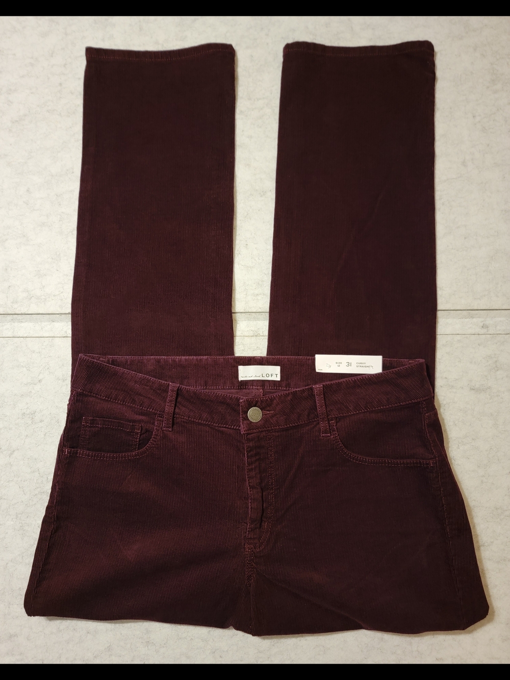 LOFT Women's Straight Leg Corduroy Pants - Burgundy